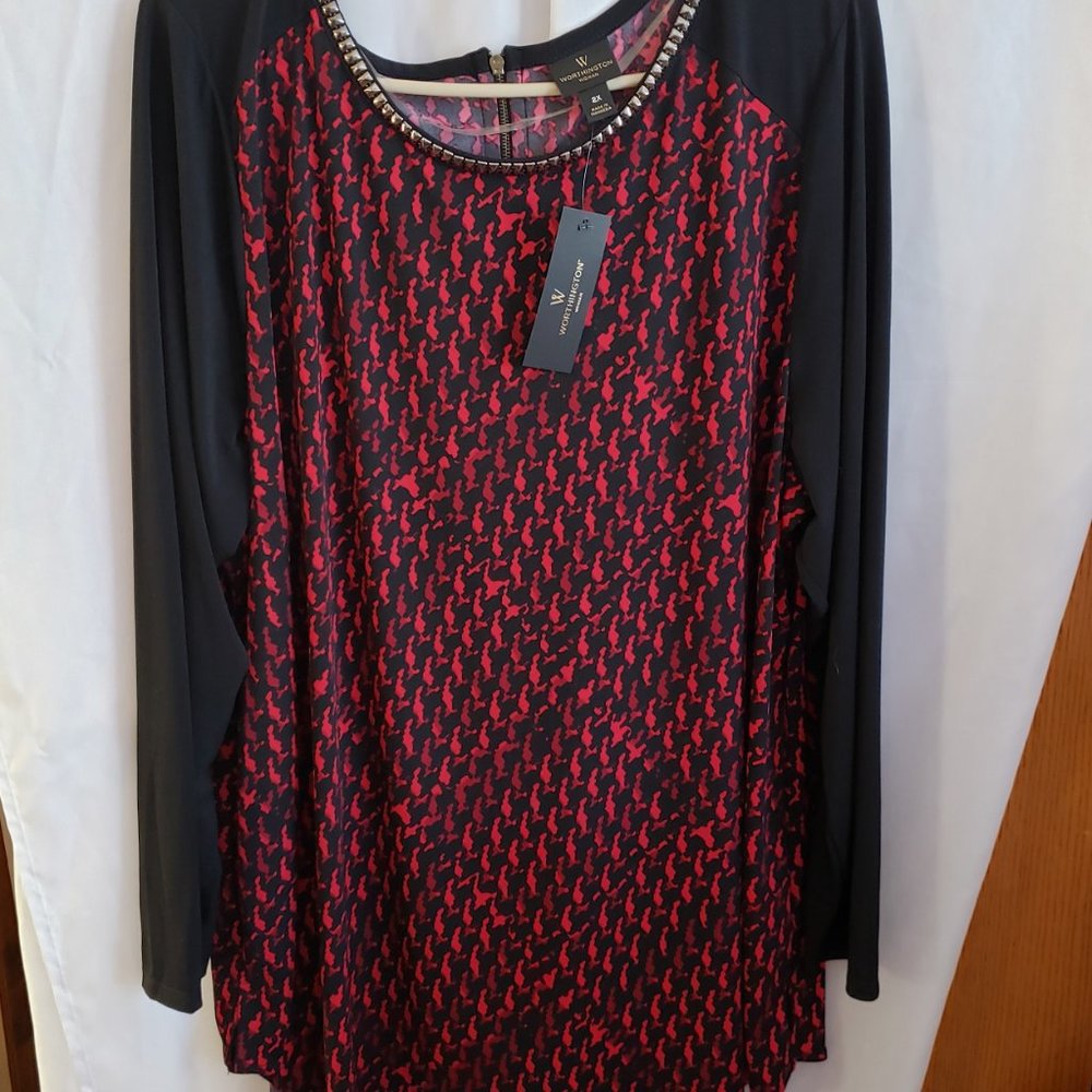 NWT Worthington Woman Red and Black dress blouse 2x